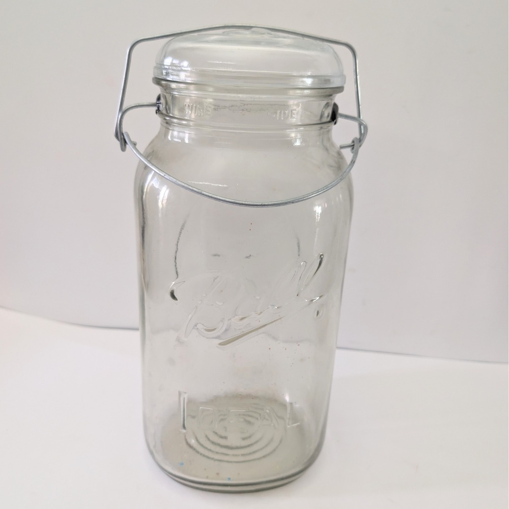 Vintage 1 Gallon Ball Ideal Clear Glass Mason Jar Wire Bail Lid Eagle Logo